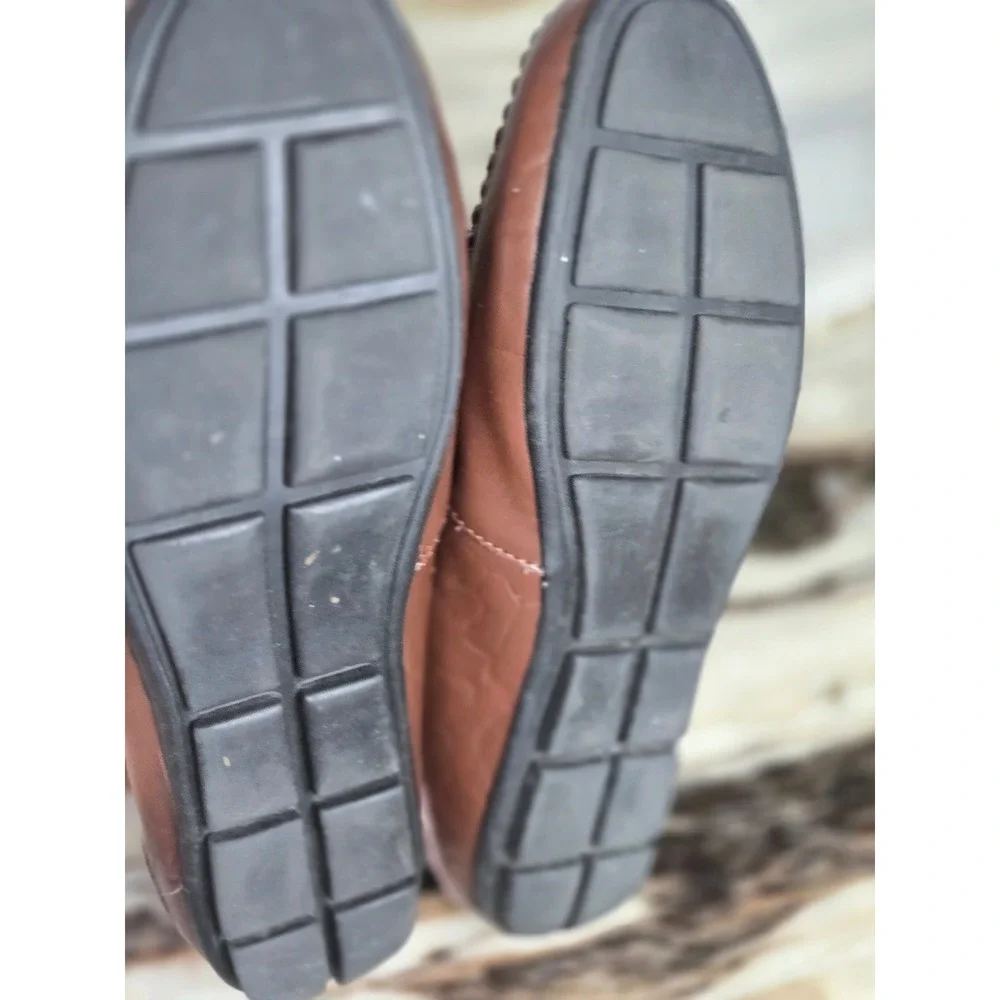 Mens Brown Leather Driving Loafers Slip On Moc Toe‎ Size 10 M Minimalist Preppy